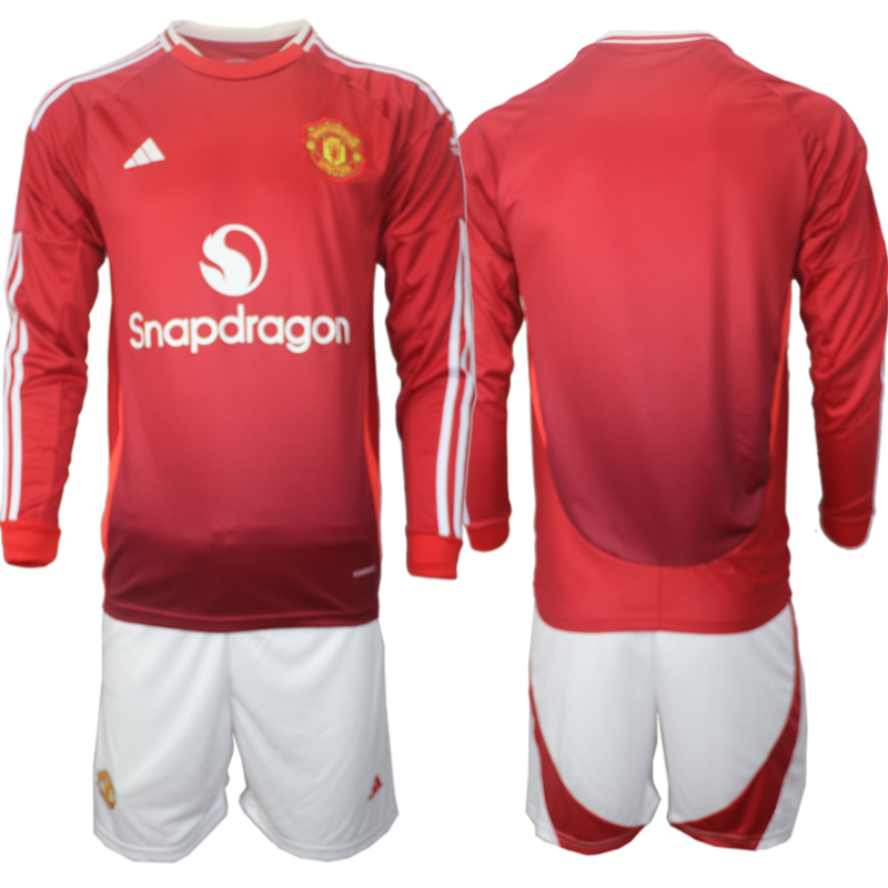 Men 2024-2025 Club Manchester United home Long Sleeves Red Blank Soccer Jersey->customized soccer jersey->Custom Jersey